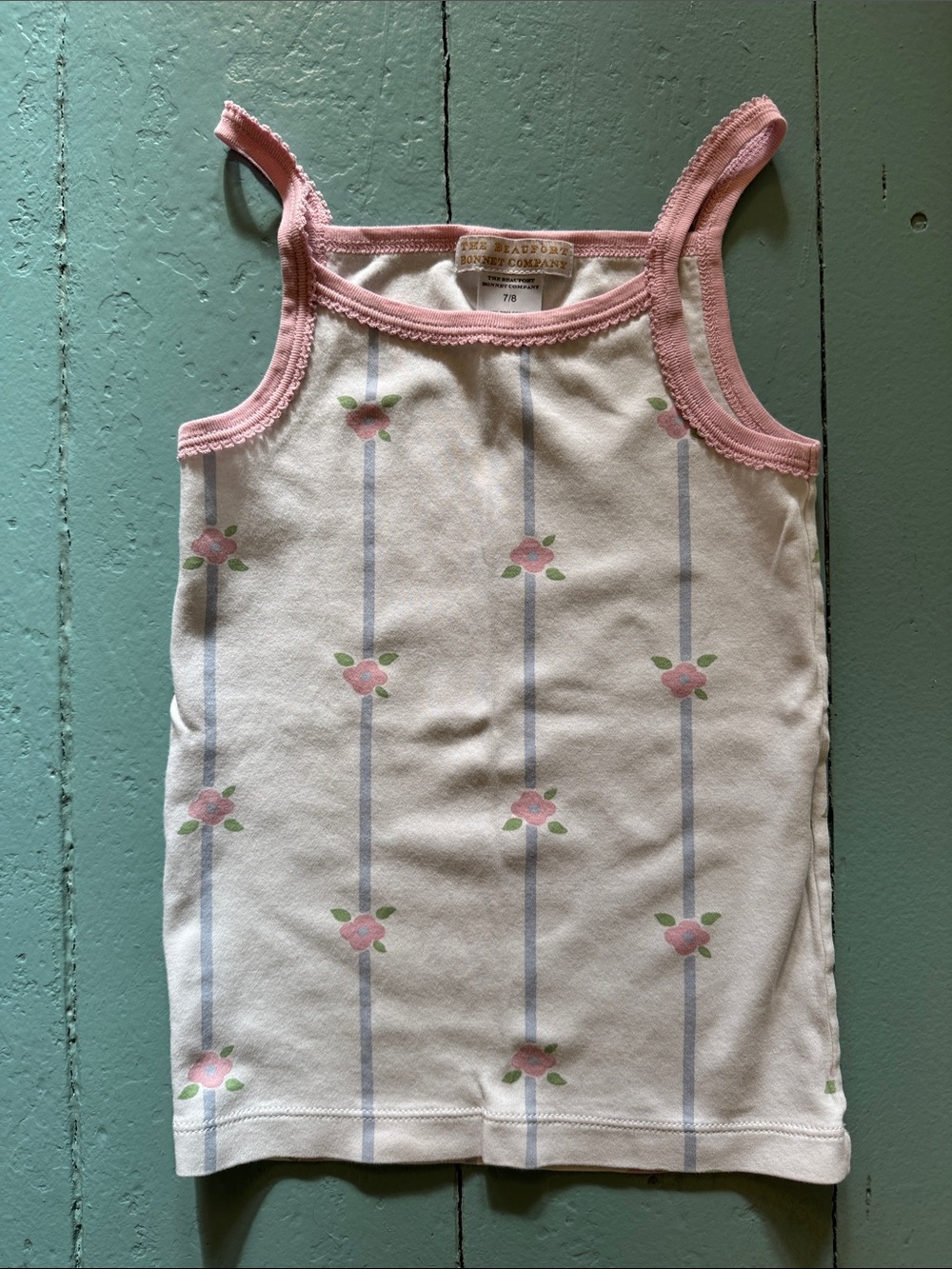 The Beaufort Bonnet Co Pink Floral Stripe Tank Top for Kids size 7/8